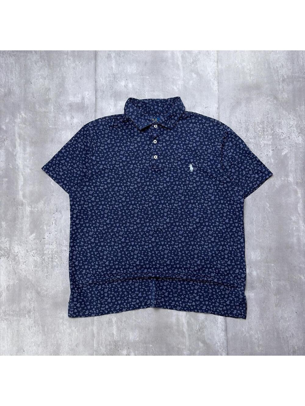 Y2K Navy Polo Ralph Lauren Floral Slim Fit Polo Shirt